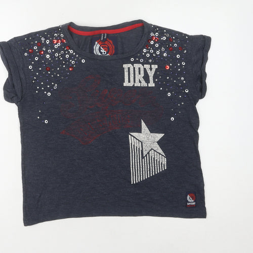 Superdry Women's Blue Sequin T-Shirt Size S Casual