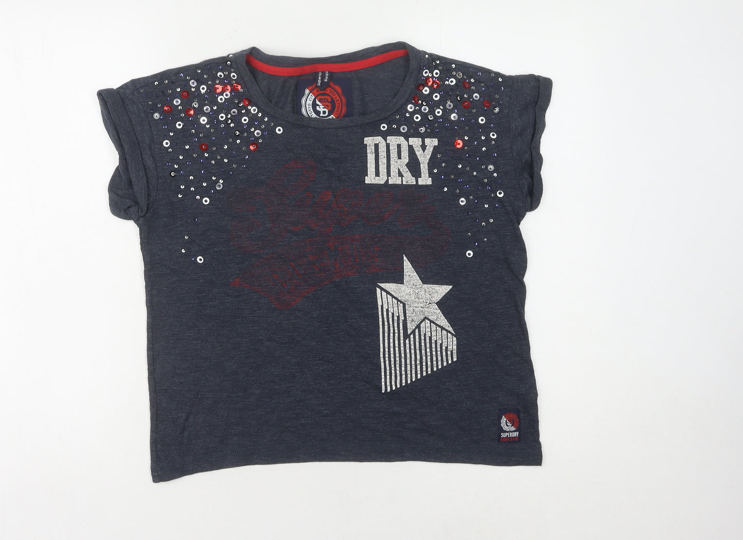 Superdry Women's Blue Sequin T-Shirt Size S Casual