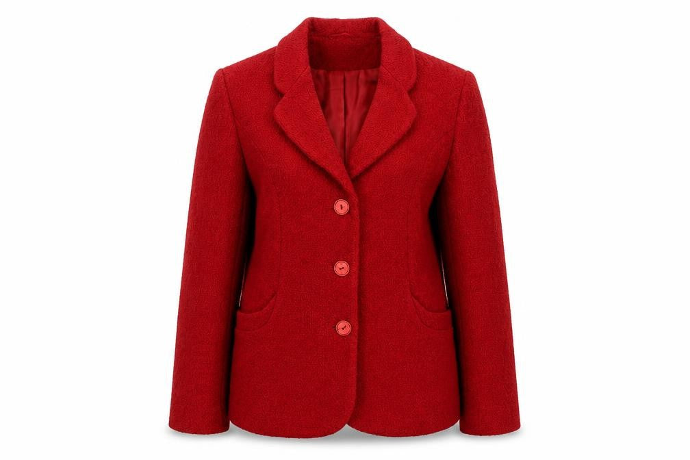 Front view of Eastex Women's Red Bouclé Blazer, size 10