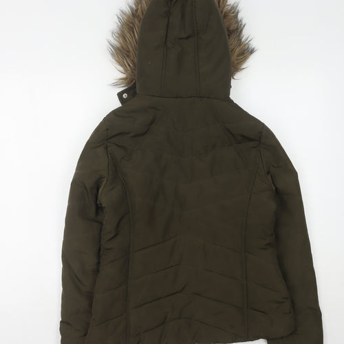 915 Generation Girls' Green Puffer Jacket 12-13 Years Hooded Faux Fur Trim