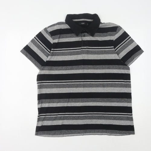 Thomas Nash Men's Striped Polo, Black/Grey, Medium