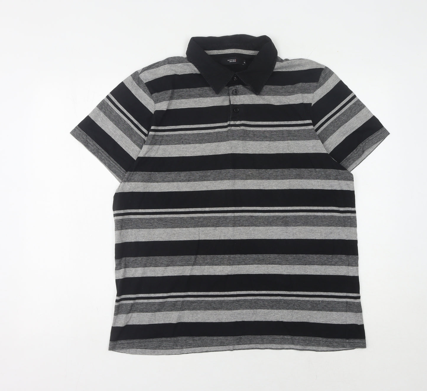 Thomas Nash Men's Striped Polo, Black/Grey, Medium