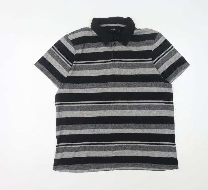 Thomas Nash Men's Striped Polo, Black/Grey, Medium