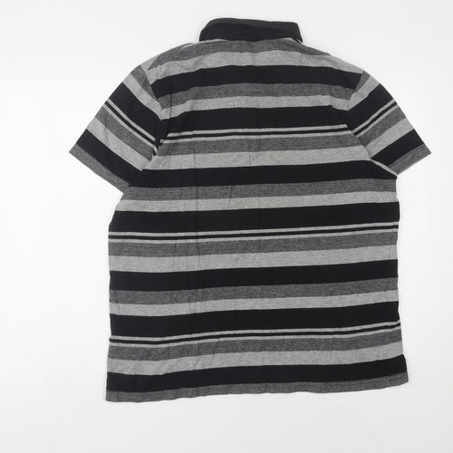 Thomas Nash Men's Striped Polo, Black/Grey, Medium