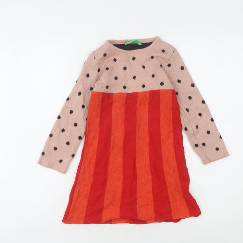 John Lewis Girls Pink Red Polka Dot Striped Dress 5 Years