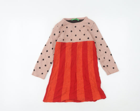 John Lewis Girls Pink Red Polka Dot Striped Dress 5 Years