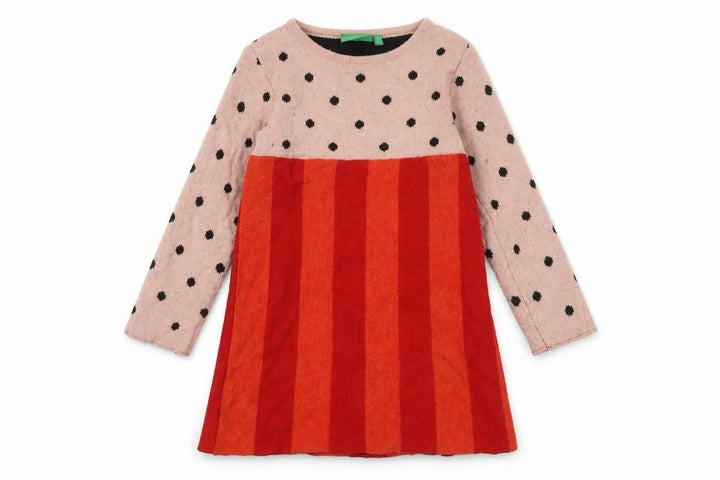 John Lewis Girls Pink Red Polka Dot Striped Dress 5 Years