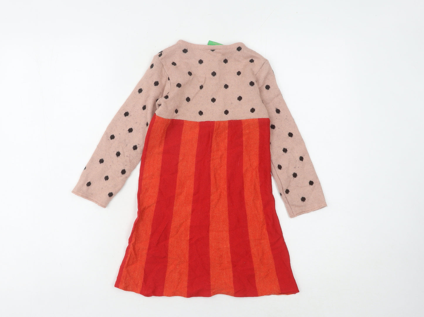 John Lewis Girls Pink Red Polka Dot Striped Dress 5 Years