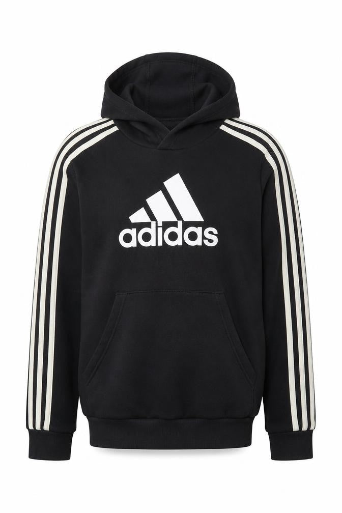 Front view of Adidas boys’ black graphic pullover hoodie 13-14 years