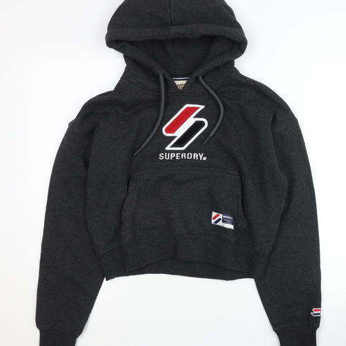 Superdry Women's Black Hoodie Size 12 Pullover with Logo Accent