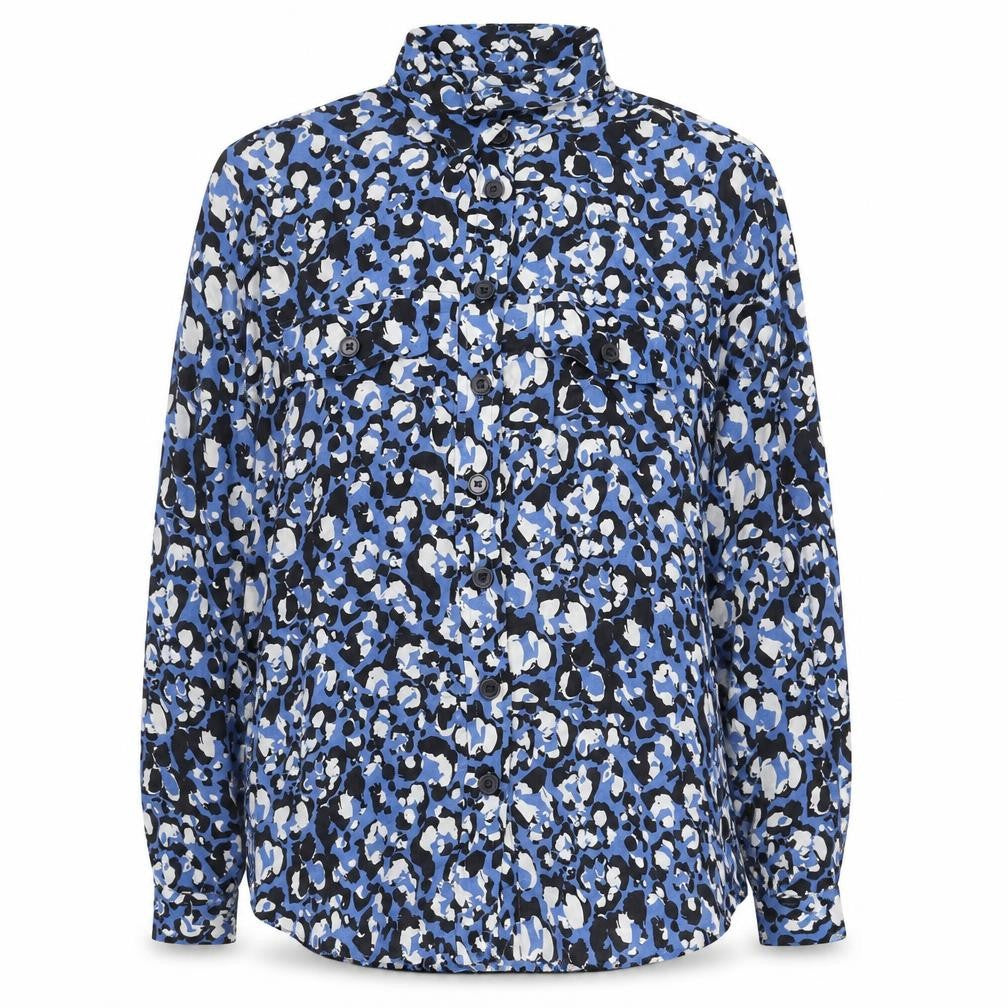 Front view of Next Women's Blue Button-Up Animal Print Shirt Size 6P