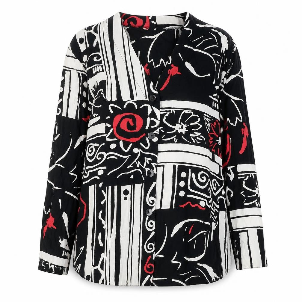 Front view of Paolo Benetti Women's Multicoloured V-Neck Blouse, size 10