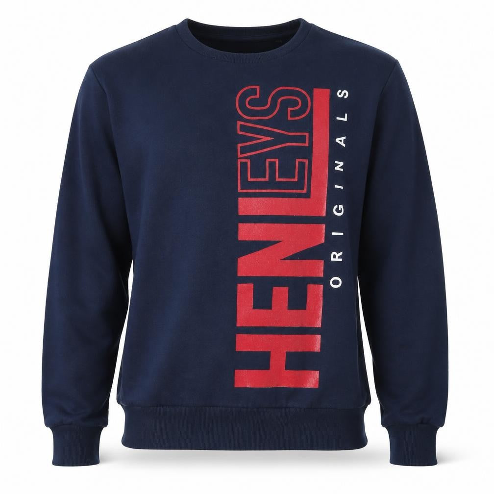 Front view of Henleys Men's Blue XL Graphic Print Pullover Sweatshirt
