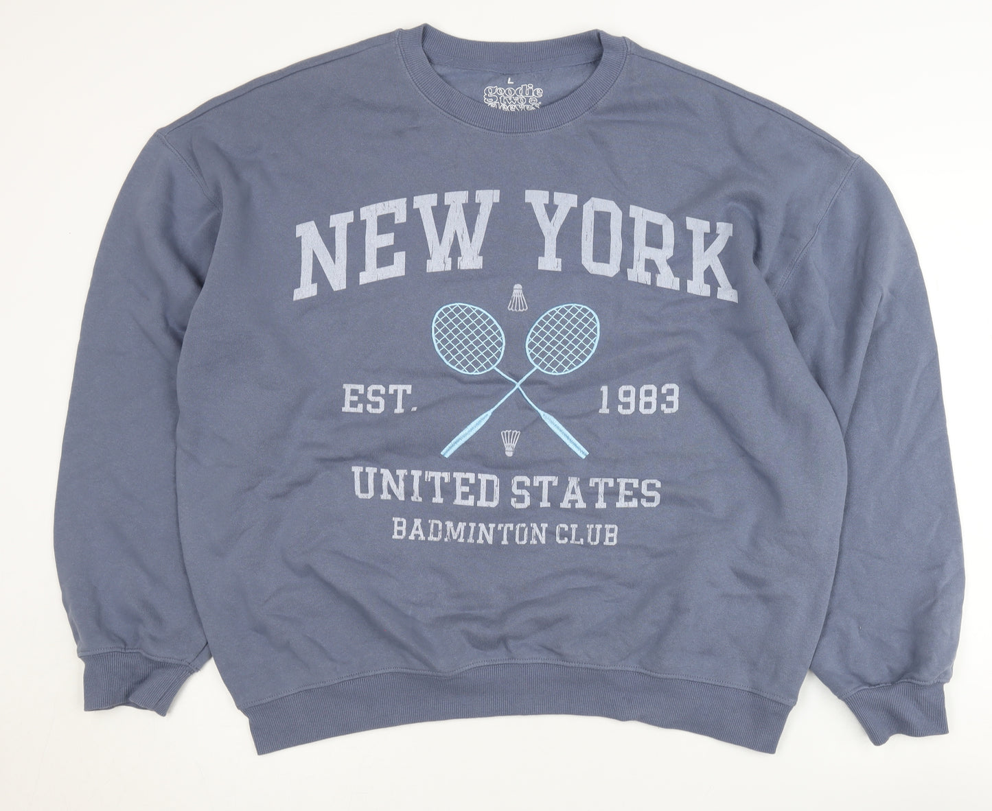 Goodie Two Sleeves Unisex Blue L Sweatshirt with Graphic Print