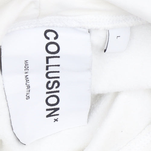Collusion Men's White Hoodie L Pullover Cotton