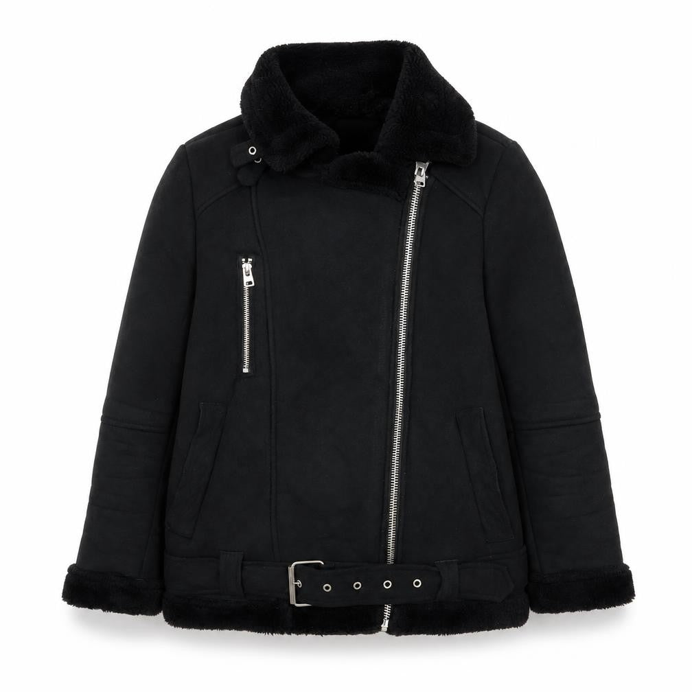 Front view of Topshop Women’s Black Biker Jacket, size UK 6