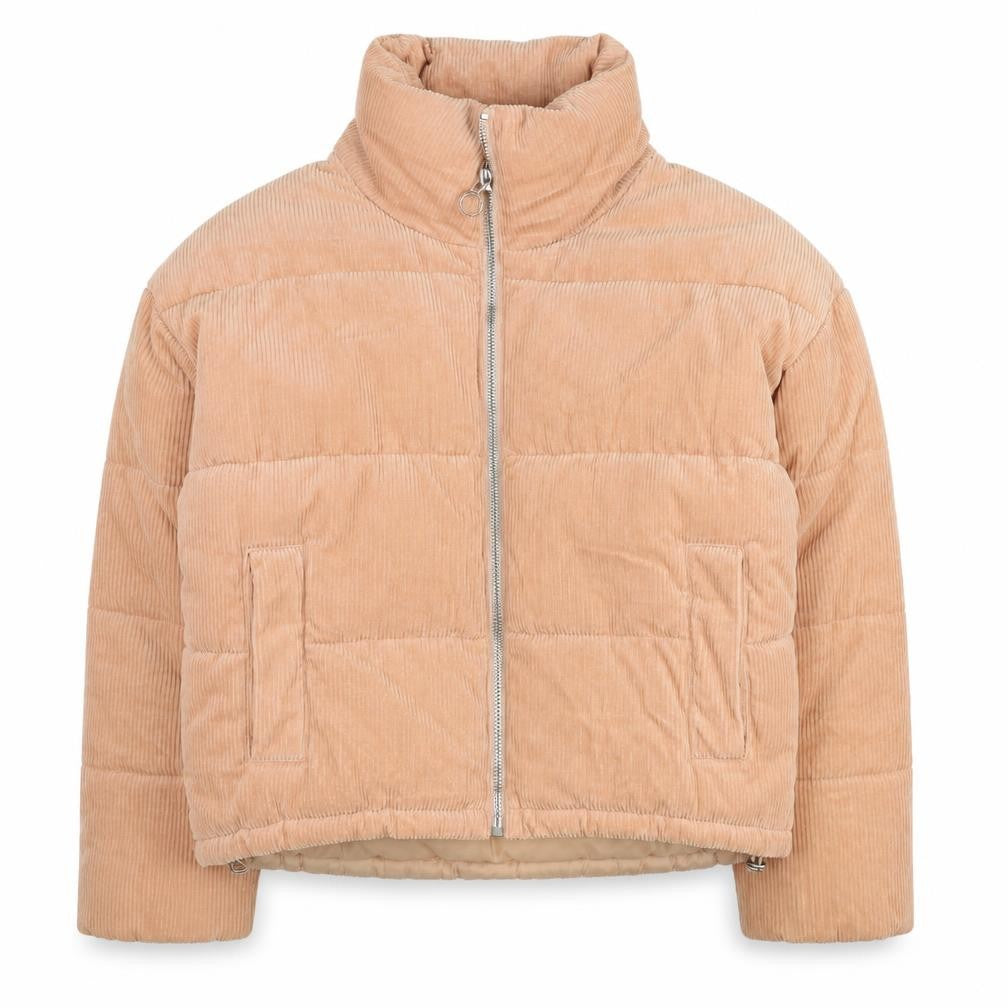 Front view of Topshop Women's Beige Cotton Puffer Jacket, size 6