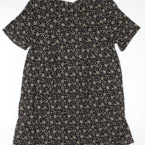 Fat Face Women's Floral T-Shirt Dress Black Size 10