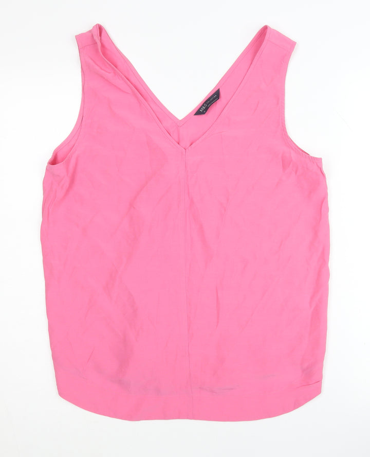 Marks and Spencer Women's Pink V-Neck Tank - Size 12
