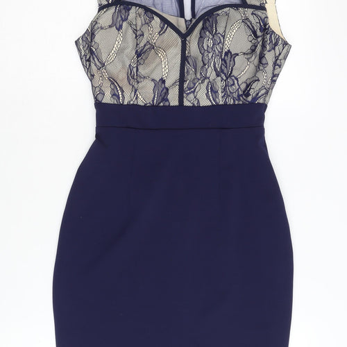 Little Mistress Petite Blue Lace Bodycon Dress Size 4