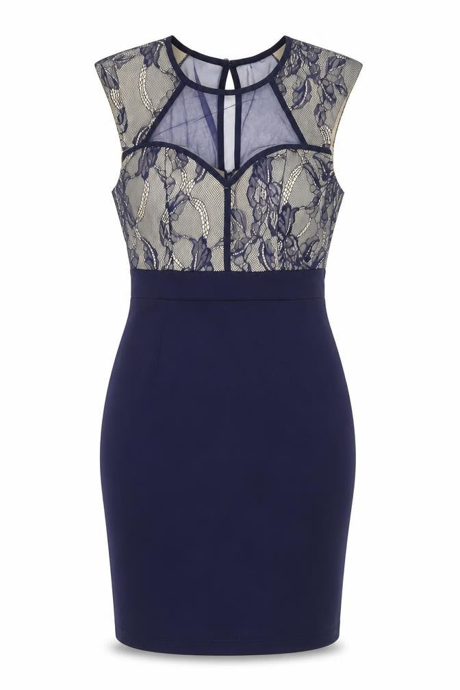 Little Mistress Petite Blue Lace Bodycon Dress Size 4