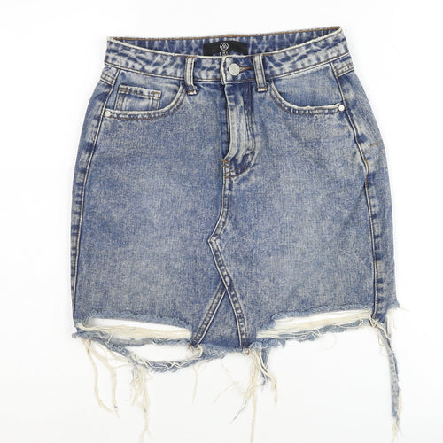 M Women's Blue Denim Mini Skirt, Size 6, Cotton