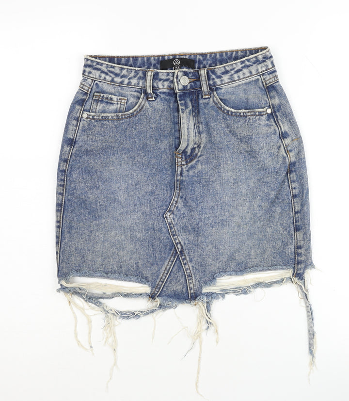 M Women's Blue Denim Mini Skirt, Size 6, Cotton