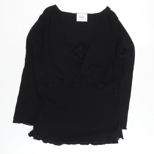 Next Women's Black Nylon V-Neck Blouse Size 10