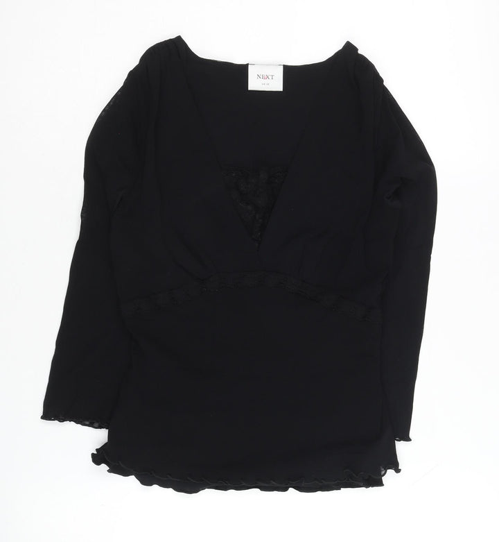 Next Women's Black Nylon V-Neck Blouse Size 10