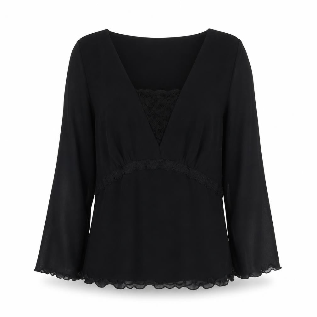 Front view of Next Women's Black Nylon V-Neck Blouse, size 10