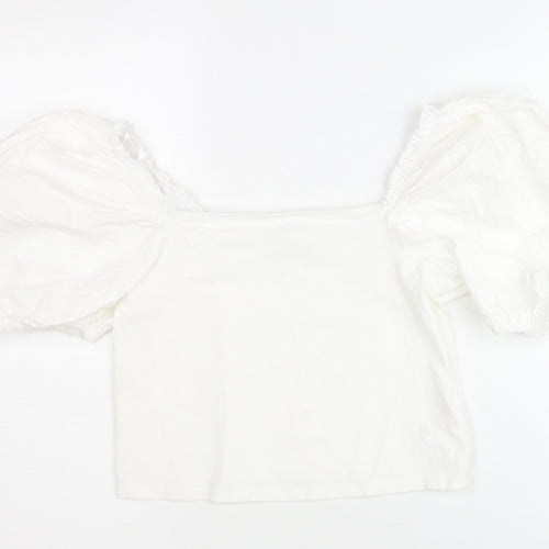 Topshop Women's White Cropped Puff Sleeve Blouse