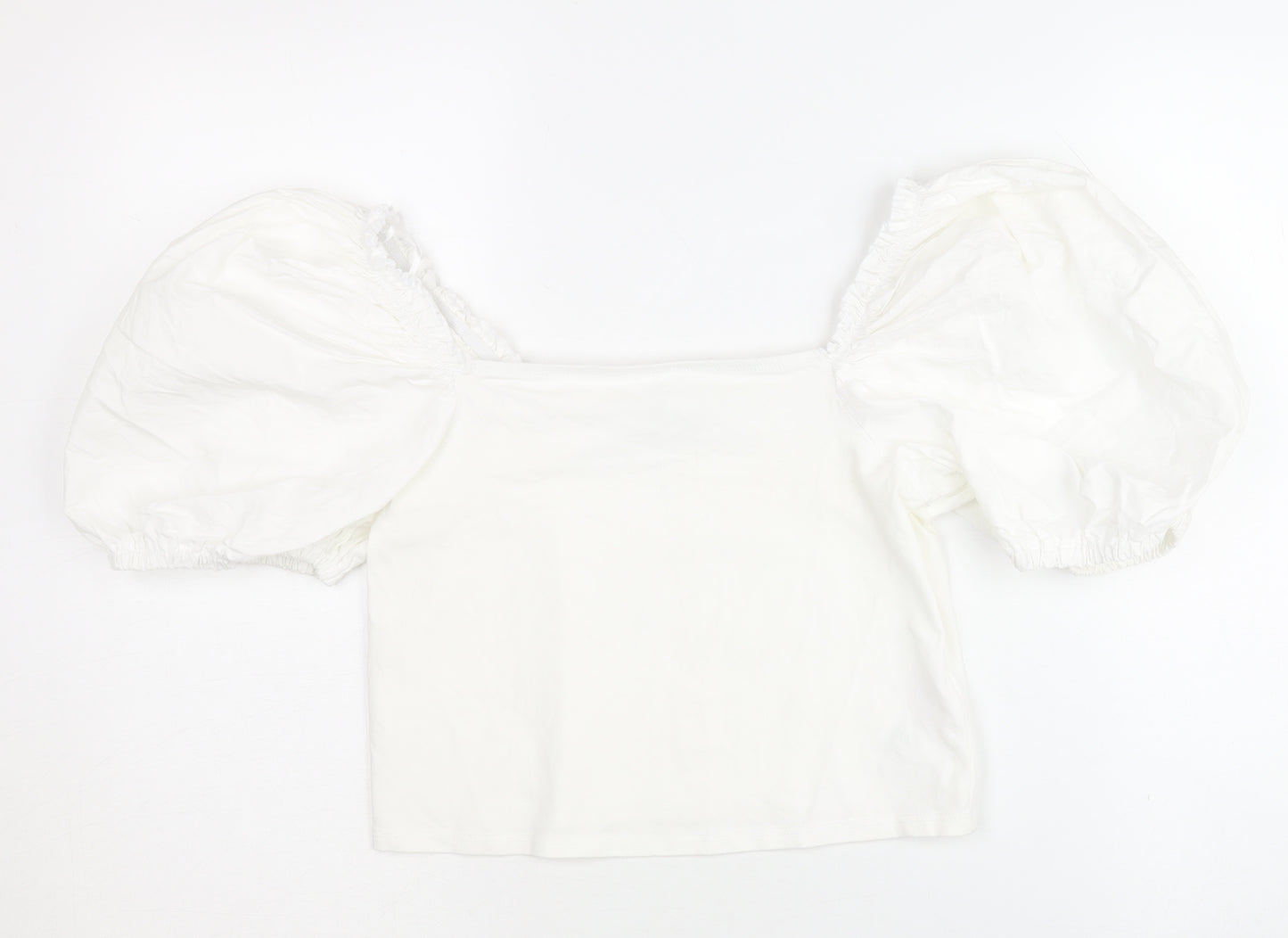 Topshop Women's White Cropped Puff Sleeve Blouse