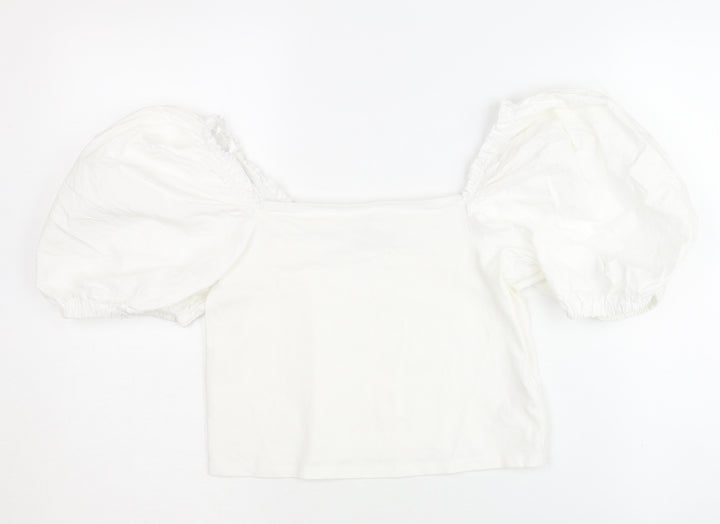 Topshop Women's White Cropped Puff Sleeve Blouse