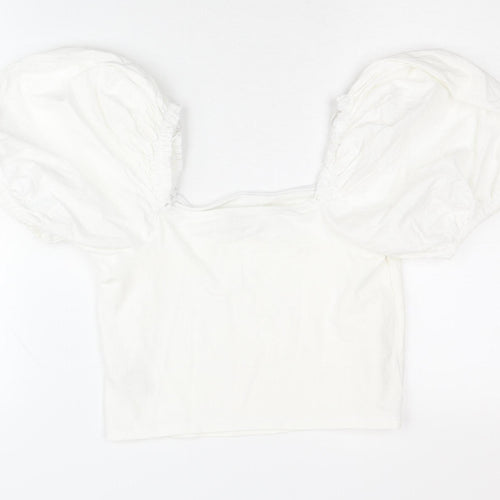 Topshop Women's White Cropped Puff Sleeve Blouse
