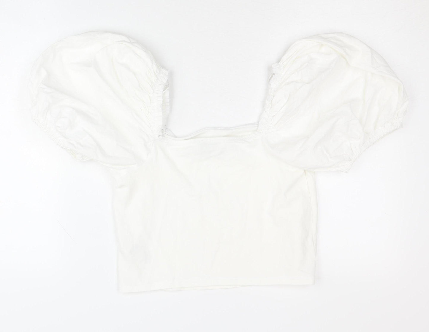 Topshop Women's White Cropped Puff Sleeve Blouse