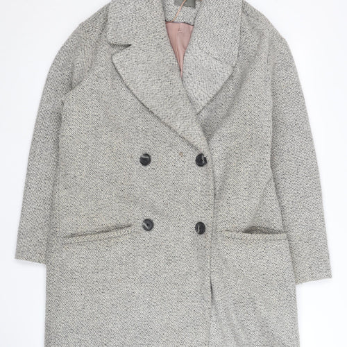 Oasis Women's Grey XS Pea Coat, Lined with Button Accents