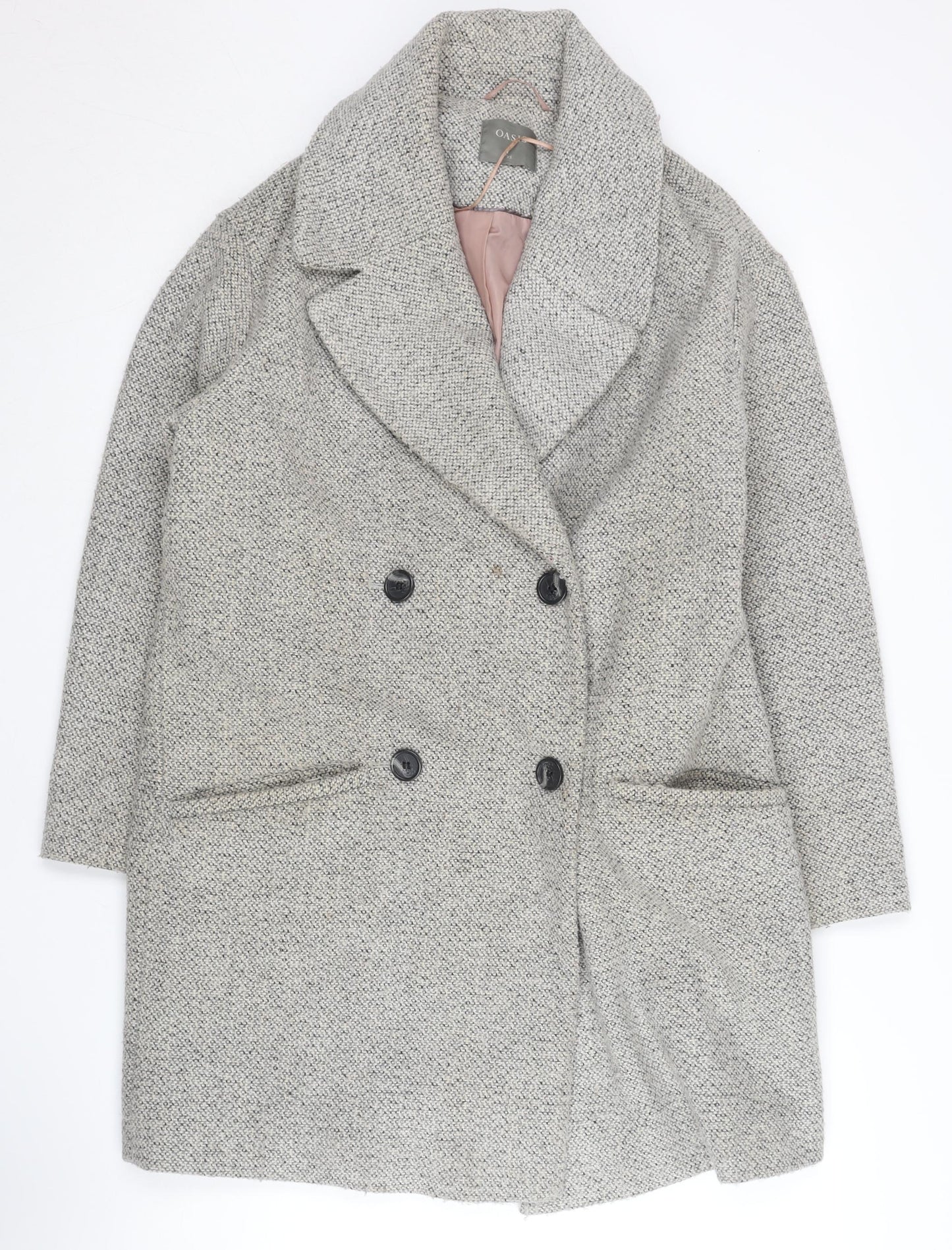 Oasis Women's Grey XS Pea Coat, Lined with Button Accents