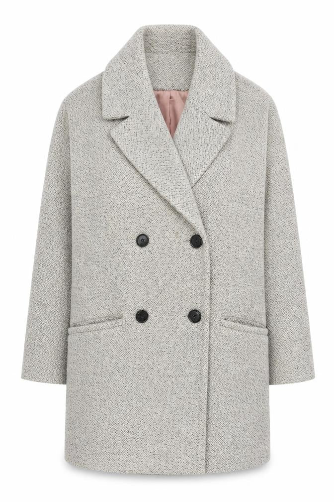 Front view of Oasis Women's Grey XS Pea Coat, Lined with Button Accents