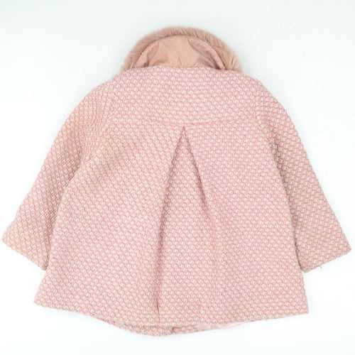 Next Pink Girls Pea Coat 3-4 Years Houndstooth Fur Trim