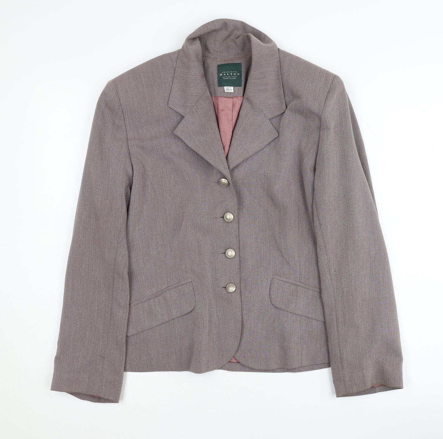 River Island Grey Women's Blazer, Size 12, Notch Lapel, Lined