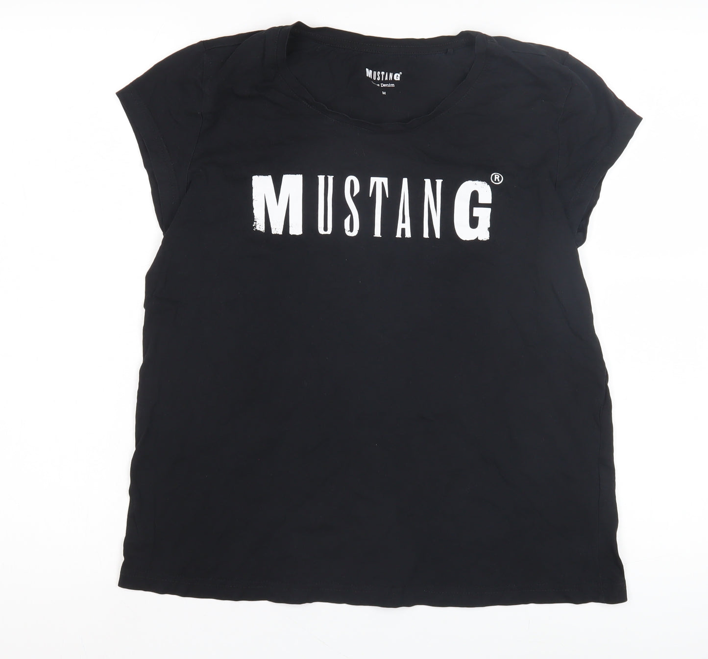 Mustang Unisex Black Crew Neck T-Shirt Medium