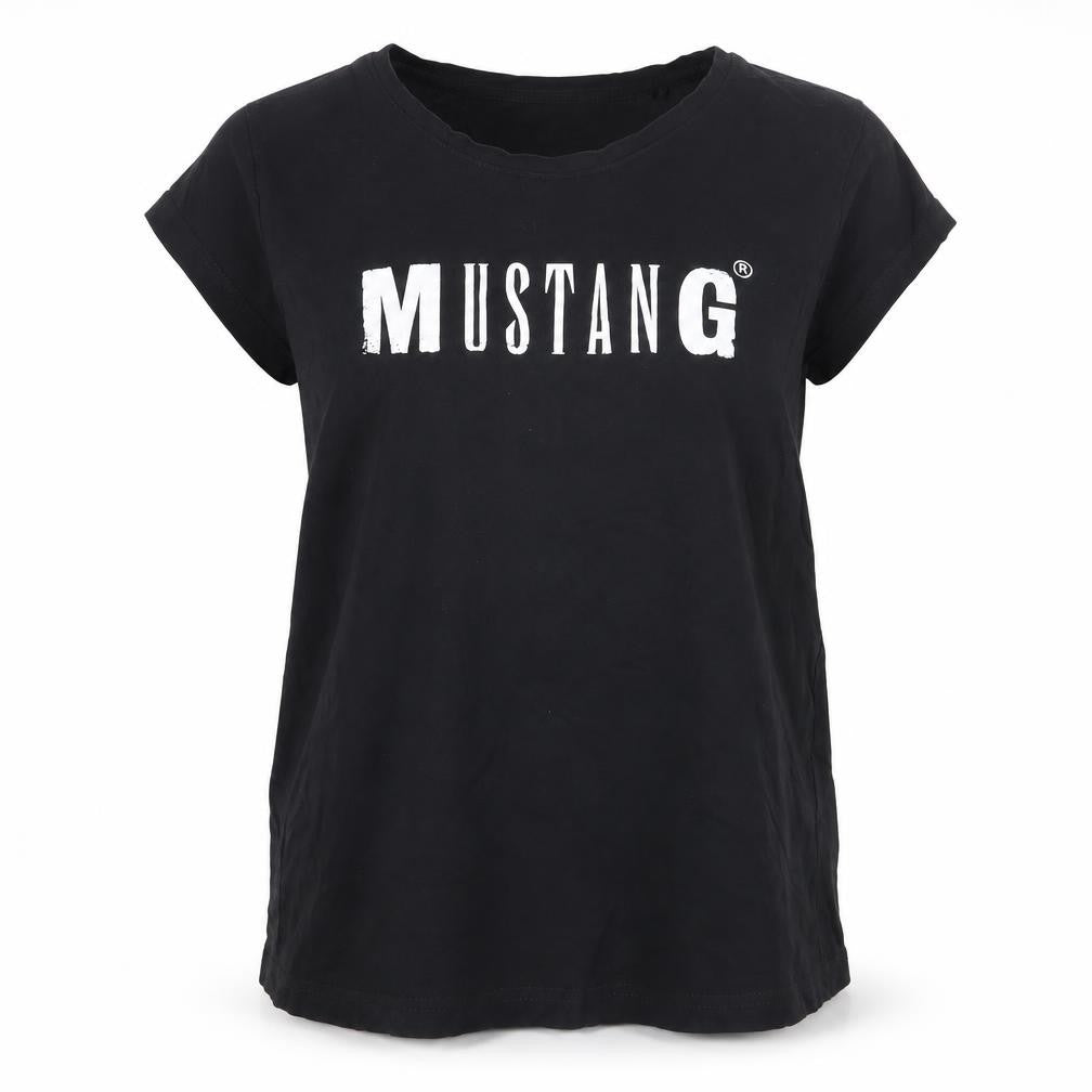 Front view of Mustang unisex black crew neck t-shirt medium