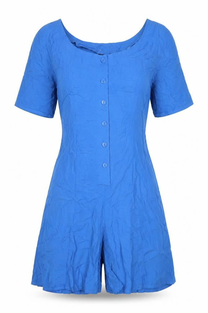 Front view of Pop Women's Blue Playsuit, size 2, Belted Summer Casual