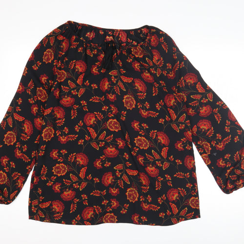 BHS Women's Black Floral Tunic Blouse Size 12