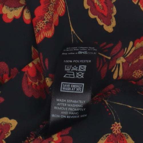 BHS Women's Black Floral Tunic Blouse Size 12