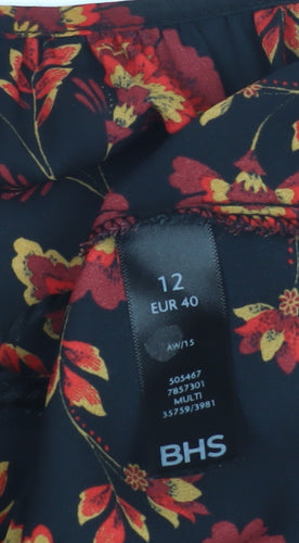 BHS Women's Black Floral Tunic Blouse Size 12