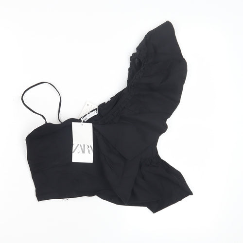 Zara Women's Black Cropped One Shoulder Blouse