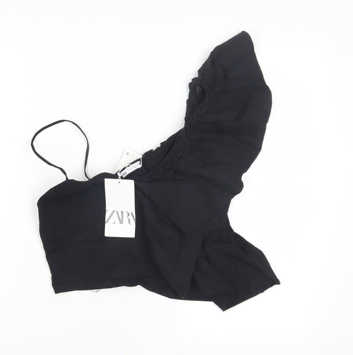 Zara Women's Black Cropped One Shoulder Blouse