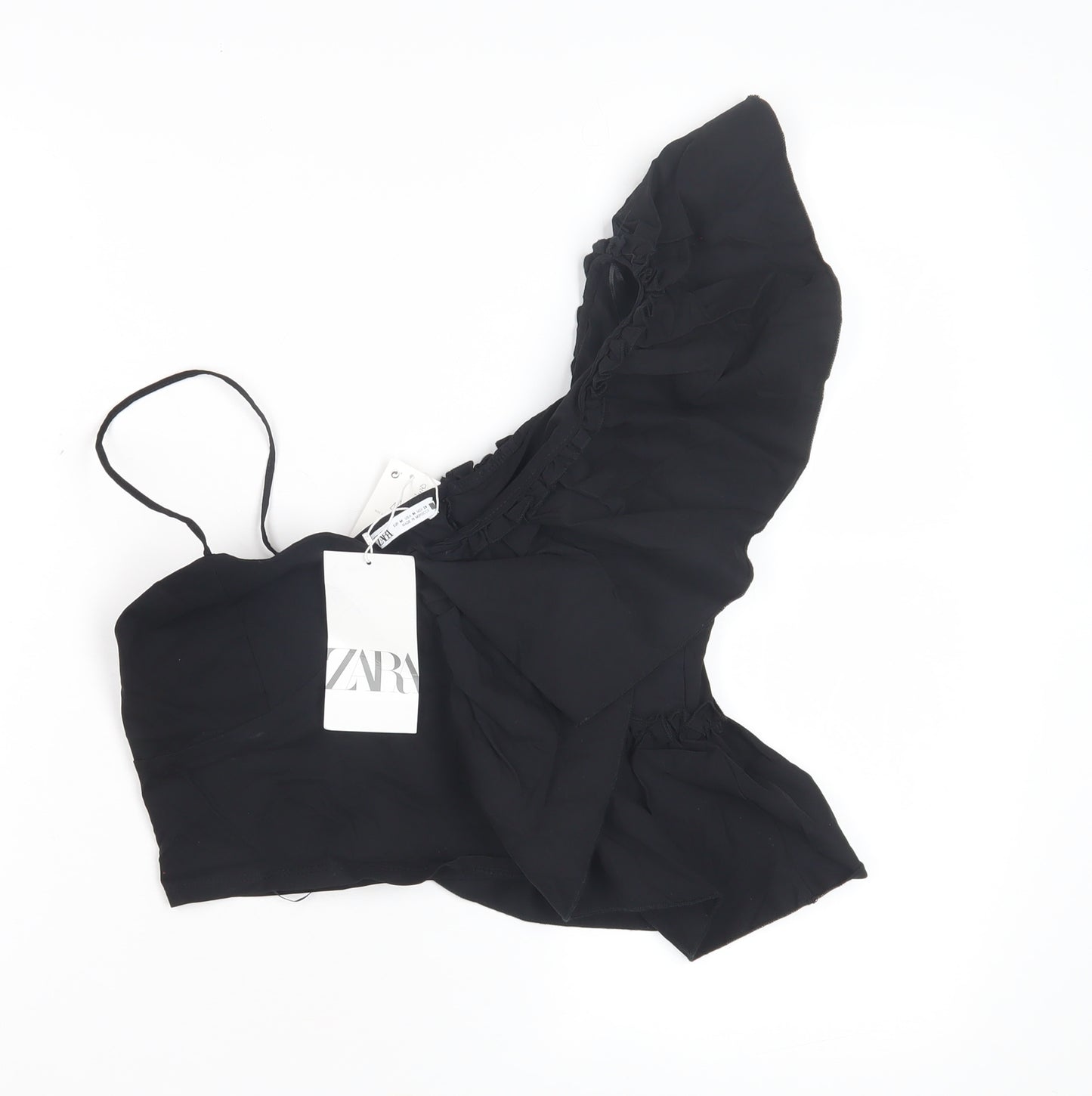Zara Women's Black Cropped One Shoulder Blouse