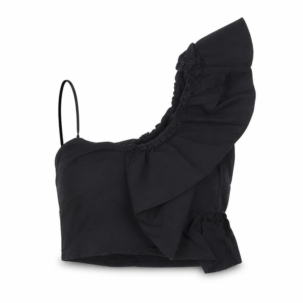 Front view of Zara Women's Black Cropped One Shoulder Blouse